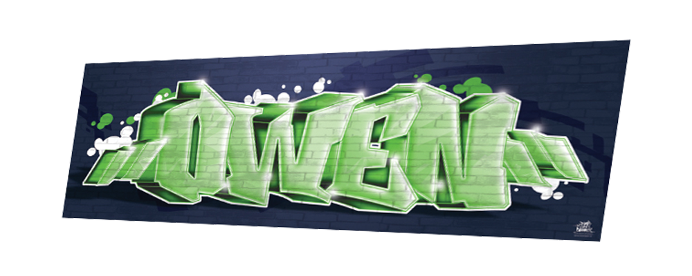 Owen vert violet bloc letter