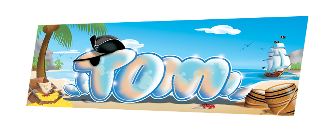 TOM - bubble style bleu - fond pirate